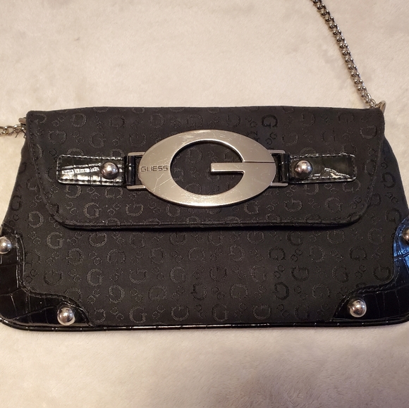 Guess Black Clutch Purse with Silver Chain Strap - Picture 7 of 7
